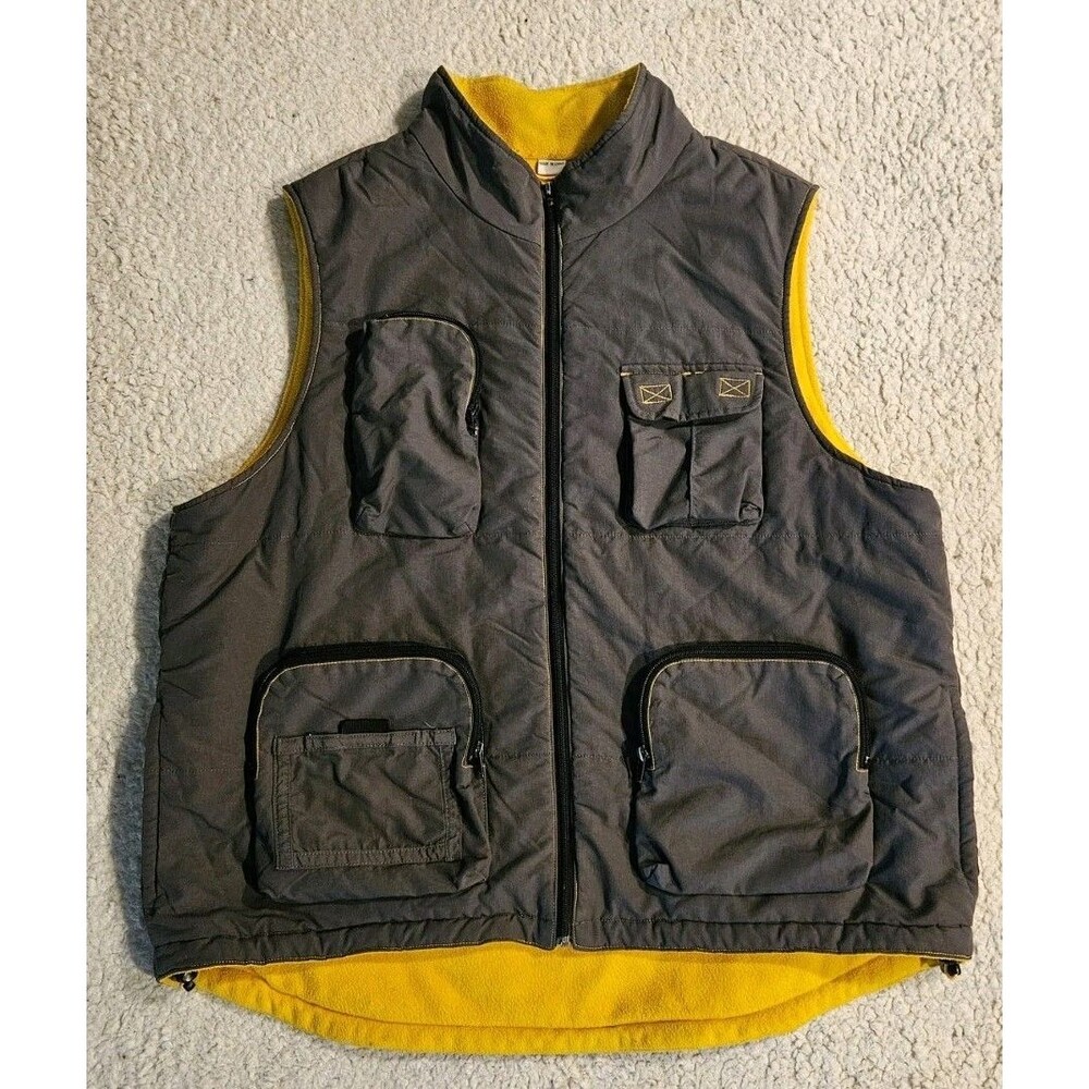 Vintage 90s Canyon River Blues Fleece Lined Utility Vest Mens XL Gray Yellow